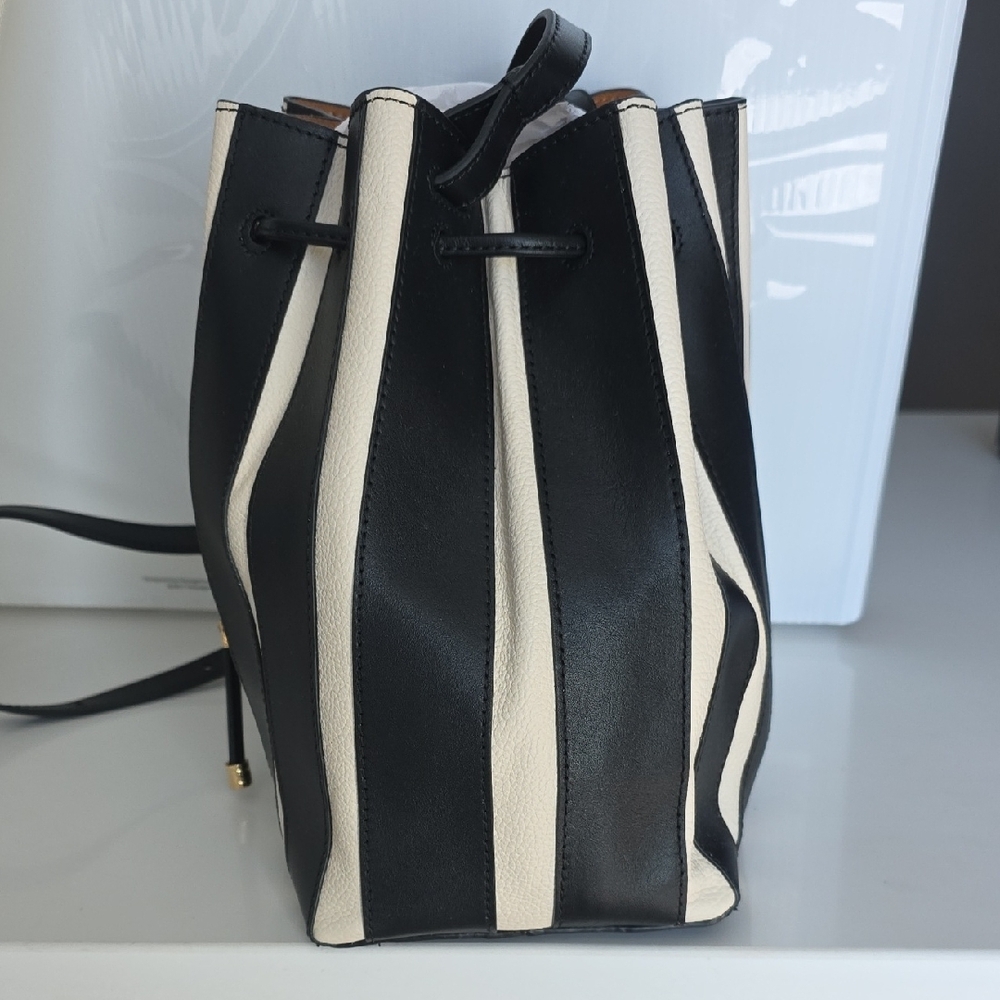 NWT Ulla Johnson Leather Alma Everday Bucket Bag Noir Stripe Purse - Picture 9 of 16
